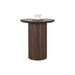 Modern Nordic Style <b>Round</b> Wood Side <b>Table</b> Walnut Veneer Top Cylinder Pedestal Base for Living Room <b>Bedside</b> Cafe - Product Image 2