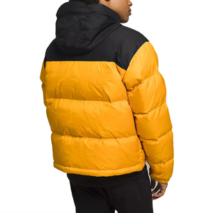Men's <b>Yellow</b> Black Color Blocking <b>Puffer</b> <b>Jacket</b> Stand Collar Zipper Closure Windproof Winter Casual Wear Regular Fit - Product Image 3