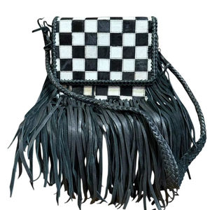 Bolso de Cuero Genuino Hecho a Mano con Diseño a Cuadros, Estilo Bohemio Vintage Inglés, de Lujo, en Tendencia y Alta Venta - Product Image 1