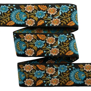 ริบบิ้นผ้าแจ็คการ์ดลายดอกไม้หลากสีขนาด 50 มม. จากนีลกามาล อินดัสทรีส์ สำหรับตกแต่งโบว์ เสื้อผ้า ชุดพื้นเมือง และของตกแต่งบ้าน - Product Image 1