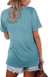 Camisetas de Manga Corta con Cuello en V para Mujer al por Mayor, Transpirables, de Secado Rápido, Casuales, Lindas, de Verano, Sólidas, Personalizadas, Ecológicas - Product Image 6