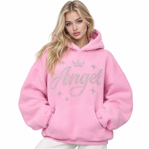 Sweat à capuche oversize en molleton de coton imprimé avec strass pour femme, style streetwear, sweat à capuche imprimé épais pour femme - Product Image 2