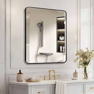 Specchio da parete rettangolare per bagno, nero, 30x36 pollici - Product Image 2