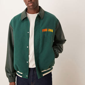 Chaqueta Varsity Verde para Hombre 2026, Cuerpo de Lana, Mangas de Cuero Negro, Chaqueta de Béisbol Estilo Letterman, Abrigo Bomber de Invierno, Venta al Por Mayor - Product Image 1