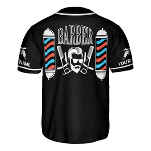 Logotipo personalizado para barbería, sublimación, nueva llegada, bata de barbero lavable, camiseta de barbero, estilo jersey de béisbol para barbería - Product Image 2
