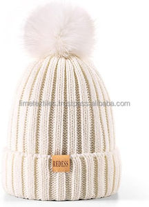 Wholesale Unisex Winter Keep Warm Custom Logo Knitted <b>Beanie</b> 3D Embroidery Pom Pom 100% <b>Wool</b> Silk Satin Lining Adjustable Travel - Product Image 3