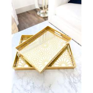 Plateau de service en MDF imprimé de qualité supérieure pour la maison, 9 pouces, plateau en MDF de qualité supérieure pour servir des aliments, des boissons, du thé, plateau décoratif élégant - Product Image 1