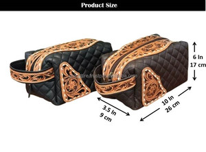 Organisateur de voyage en cuir repoussé à la main personnalisé pour femmes trousse de maquillage à motif matelassé avec fermeture à glissière - Product Image 2