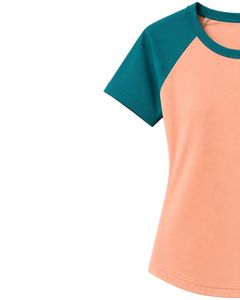 <b>Peach</b> Pink And Teal Blue Raglan T Shirt For Women Casual Crew Neck Short Sleeve Soft Cotton Blend Summer Fashion <b>Top</b> - Product Image 3