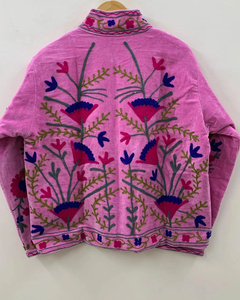 Vintage Cotton Suzani Embroidered TNT Jacket Handmade <b>Floral</b> Boho Outerwear Duster Jacket Gift For Her - Product Image 2