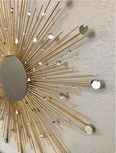 Wholesale European Style Sunburst Round Metal <b>Frame</b> Wall Mirror Crystal Accent Decorative Wall Hanging Mirror for Living Room - Product Image 3