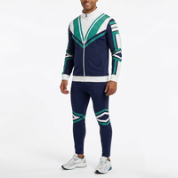 Ensemble de survêtement en polyester pour homme, bleu marine, vert, blanc, motif chevron, veste à fermeture éclair intégrale et pantalon, fabricant OEM, usine, logo personnalisé