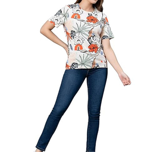 Camiseta a Rayas Personalizada para Mujer, Camiseta de Moda con Estampado por Sublimación, Cuello Redondo y Manga Corta para Mujer - Product Image 2