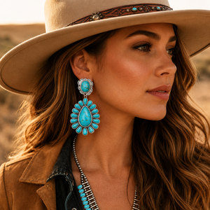 Navajo Style Turquoise <b>Dangle</b> <b>Earrings</b> Western Handmade <b>Silver</b> Jewelry for Women Fashion Gift Wear - Product Image 3