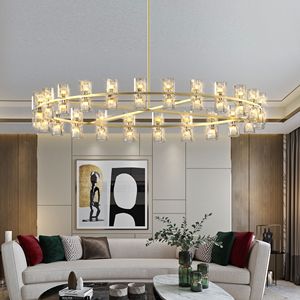 Lustre en fer de style ferme moderne de 48 pouces, 48 lumières avec abat-jour en cristal, salle à manger, cuisine, entrées, or - Product Image 2
