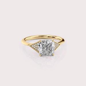 IGI Certified Cushion Cut Lab Created Diamond Engagement <b>Ring</b> 14K Rose / White & Yellow Gold Pavé Accent <b>Ring</b> - Product Image 1