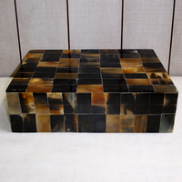 Boîte à bijoux artisanale à finition lisse avec incrustation d'os à motif carré, boîte de rangement moderne personnalisée, organisateur de bijoux, cadeau de luxe