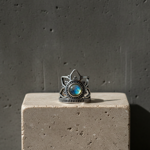 Labradorite Crown <b>Statement</b> <b>Ring</b> Handmade Silver Plated Brass Lotus <b>Ring</b> Crystal Healing Jewelry - Product Image 4