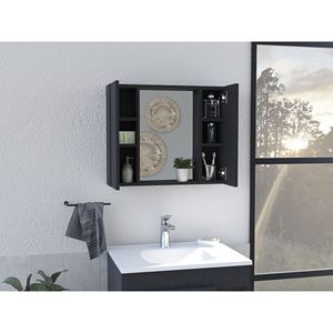 Armadietto a Specchio Artemisa a Doppia Anta Nero con Un Ripiano Esterno per Bagno - Product Image 4
