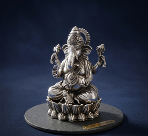 Jaipur Metals - Ídolo de Ganesh Ji Chapado en Plata Oxidada 999, 100% Latón, 4.5x4x7cm, 95g, Hecho a Mano, Duradero, Decoración Religiosa para el Hogar, Regalo - Product Image 6