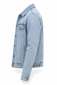 Veste en jean bleu clair pour homme 100% coton coupe classique fermeture boutonnée délavée style streetwear décontracté coupe-vent écologique automne - Product Image 3