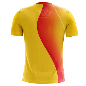 Camiseta de Fútbol Personalizada para Hombre, Degradado Amarillo y Rojo, Manga Corta, Cuello Redondo, Sublimada, Absorbe la Humedad, Ajuste Atlético, 100% Poliéster - Product Image 3