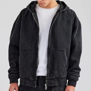 Veste à capuche en denim vintage noir avec poche avant, sweat à capuche oversize pour homme, veste zippée décontractée pour homme - Product Image 4