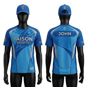 Maillot de disc golf pour homme, tissu polyester premium 150 GSM, anti-transpiration, bleu dégradé avec empiècements latéraux contrastés, sublimation. - Product Image 1