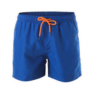 Shorts de Baño Unisex Azules Sólidos con Cintura Elástica Naranja, Secado Rápido, Estilo Vintage, Impermeables, Ecológicos, Casuales, Cintura Media, Tejidos - Product Image 3