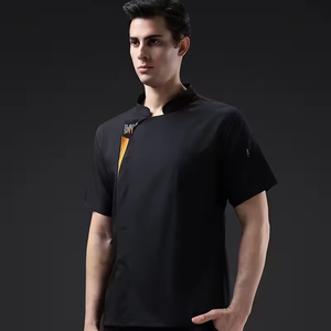 Uniforme de chef personnalisé avec logo, polyester/coton, vêtements de cuisine courts pour hommes, pour restaurants, hôtels, cafés, boulangeries, entreprises de restauration - Product Image 1