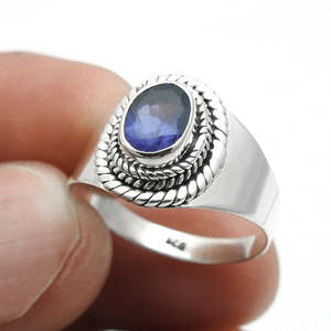 Anillo Vintage con Gema de Iolita de Corte Ovalado, Precio al por Mayor, Hecho a Mano, Plata de Ley 925, Joyería Bohemia al Precio Más Bajo - Product Image 3