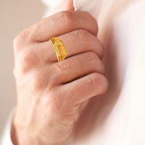 Archline <b>Men's</b> <b>Gold</b> <b>Ring</b> Elegant <b>Gold</b> Tone Sculpted Rectangular Face Textured Signet <b>Ring</b> <b>for</b> <b>Men</b> - Product Image 2