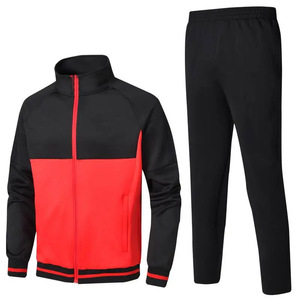 Men's Black Red Tracksuit Full Zip <b>Jacket</b> Matching Pants Sporty Casual Wear Autumn Season Polyester Material Side Pockets - Product Image 2