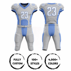 Ensemble Maillot et Pantalon de Football Américain Personnalisé Sublimé pour Homme – Col en V, Gris Bleu, Anti-humidité, Coupe Ajustée - Product Image 2