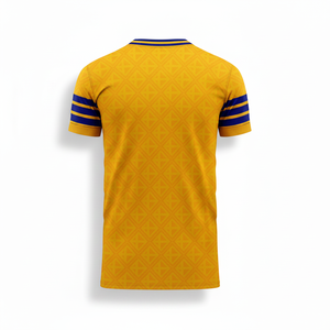 Camiseta de Fútbol Personalizada para Hombre, Rayas Doradas, Blancas y Azules, Cuello Redondo, Manga Corta, 100% Poliéster, Transpirable, Impresión Sublimada, Talla Adulto - Product Image 4