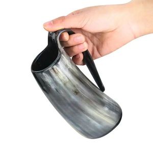 Jarra de Cuerno Escandinava Hecha a Mano con Soporte de Cuero, Taza Vikinga para Cerveza, Vajilla Rústica Medieval para Fiestas, Regalo - Product Image 2