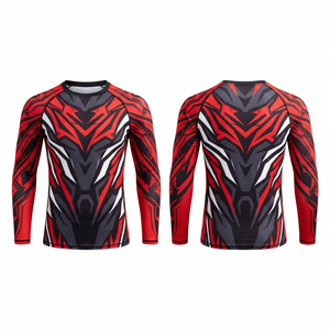 เสื้อรัดรูปแขนยาวสำหรับผู้ชาย สีแดง ดำ ขาว พิมพ์ลายแบบซับลิเมชั่น แห้งเร็ว ผลิตจากผ้าสแปนเด็กซ์และโพลีเอสเตอร์ - Product Image 2