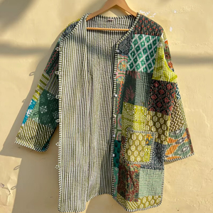 Veste matelassée indienne faite à la main 100 % coton, écologique, anti-plis, respirante, séchage rapide, avec poche avant, coupe classique, automne-hiver - Product Image 1