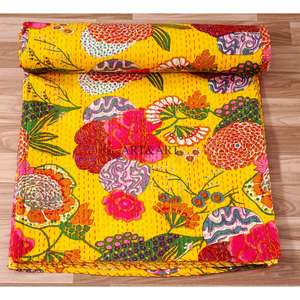 Couvre-lit pour femme ART&ART, fait main en Inde, en coton 100%, imprimé à la main, motif floral, poids du tissu 220g, Rajasthan - Product Image 4