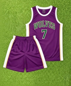 Ensemble de maillots de basket-ball violet et vert 7 pour garçons, uniforme d'équipe pour enfants, sans manches, en maille respirante, toutes saisons - Product Image 1