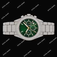 Montre chronographe de luxe à cadran vert glacé et diamants, montre-bracelet entièrement pavée, accessoire de joaillerie haut de gamme