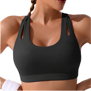 Women's Yellow <b>Halter</b> Sports <b>Bra</b> <b>Neck</b> Cut-Out Design Medium Support Yoga Breathable Spandex Polyester - Product Image 5