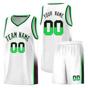 Camiseta de Baloncesto Sublimada Personalizada, Blanca, Verde y Negra, Cuello en V, Sin Mangas, Malla Transpirable, Nombre del Equipo 00, Impresión, Unisex para Adultos - Product Image 4