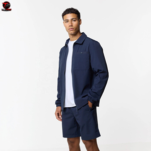 TRI PRO SPORTS <b>Mens</b> Navy Tracksuit <b>Zip</b> Up Jacket And <b>Shorts</b> Set Casual Sportswear Two Piece Outfit Running Windbreaker Set - Product Image 5