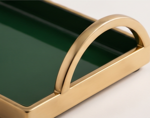 Bandeja de Servicio Rectangular de Latón Esmaltado Verde Oscuro al por Mayor con Asa Arqueada, Organizador Decorativo para Bar y Otomanas, Bandeja de Exhibición para Mesa - Product Image 2