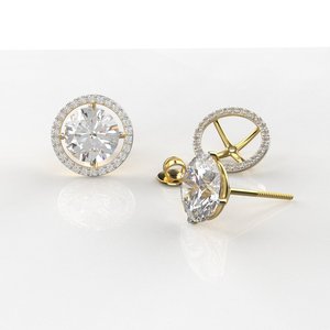 Classic Round Brilliant Diamond Stud <b>Earrings</b> 18K Solid Gold Claw Setting Women's Wedding <b>Fine</b> Jewelry - Product Image 1