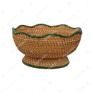 PEDESTAL Single Tier Flower Shape Rattan Seagrass Serving Tray <b>Kitchen</b> Display Home Dcor Fruit Serving Storage - Product Image 6