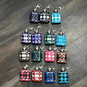 Personalized Genuine Checker Leather Mini Hip Flask Keychain Pocket Bottle with <b>Clip</b> Travel Friendly Small Flask Gift for Unisex - Product Image 4