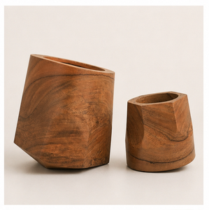 Maceta Geométrica Hecha a Mano de Madera Maciza para Suculentas y Plantas de Interior, Decoración Rústica Moderna para el Hogar, Maceta de Madera para Mesa - Product Image 3