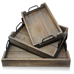 Lot de 3 plateaux modernes faits à la main en bois de pin écologiques avec poignées pour la tenue de bougies et l'affichage des aliments - Product Image 1